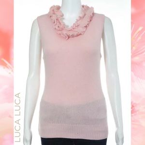 LUCA LUCA Pink Ruffle Neckline Wool SweaterBlouse